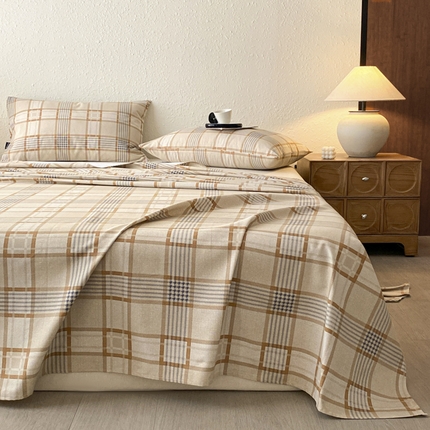 鑫钰 2025新款老粗布床单床笠系列-格纹系列 格韵咖