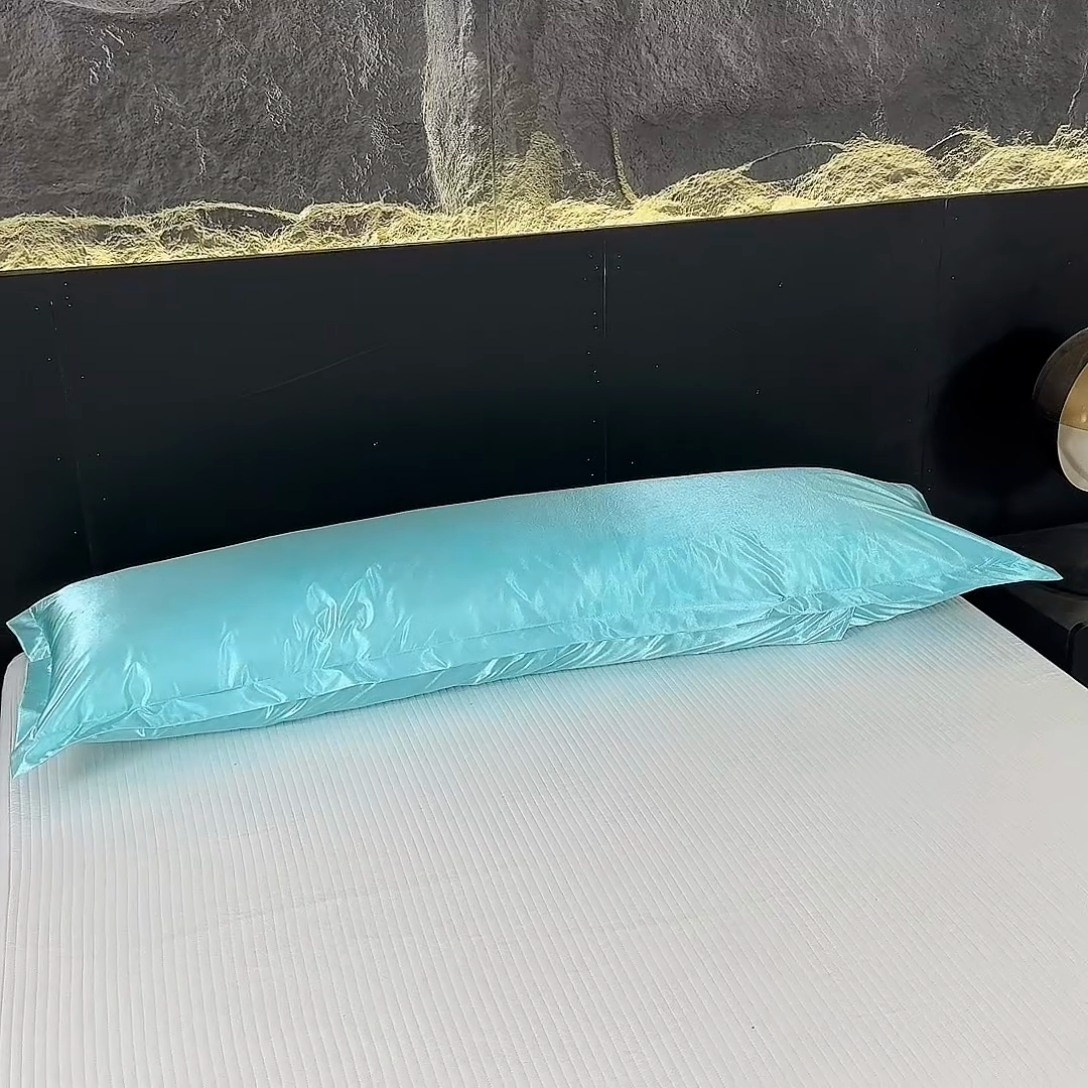 91家纺网 家纺一手货源 找家纺 梦舒羽2025新款防水冰丝纯色双人枕套情侣1.8m枕芯套内胆套 防水冰丝双人枕套-水蓝色