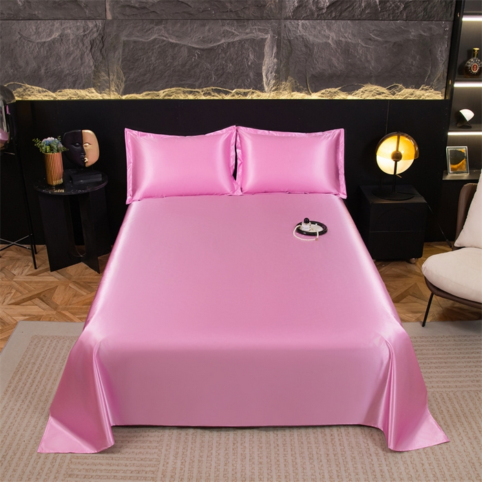 91家纺网 家纺一手货源 找家纺 梦舒羽 2025新款防水冰丝纯色床单凉爽柔顺宿舍双人床单 防水冰丝床单-粉色