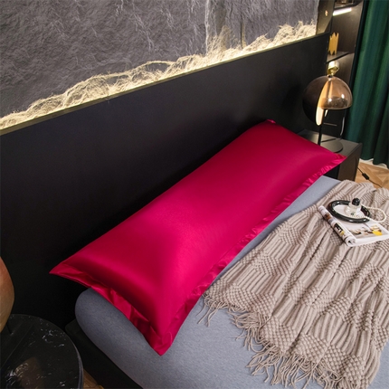 圣比熊2025新款防水冰丝纯色双人枕套情侣1.8m枕芯套内胆套 防水款-酒红色