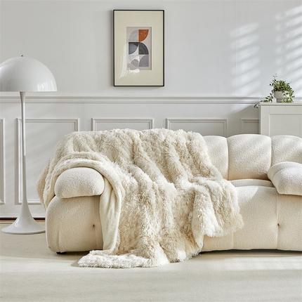 温宁2025新款跨境外贸专供冰激凌长毛毯 冰淇淋-米白