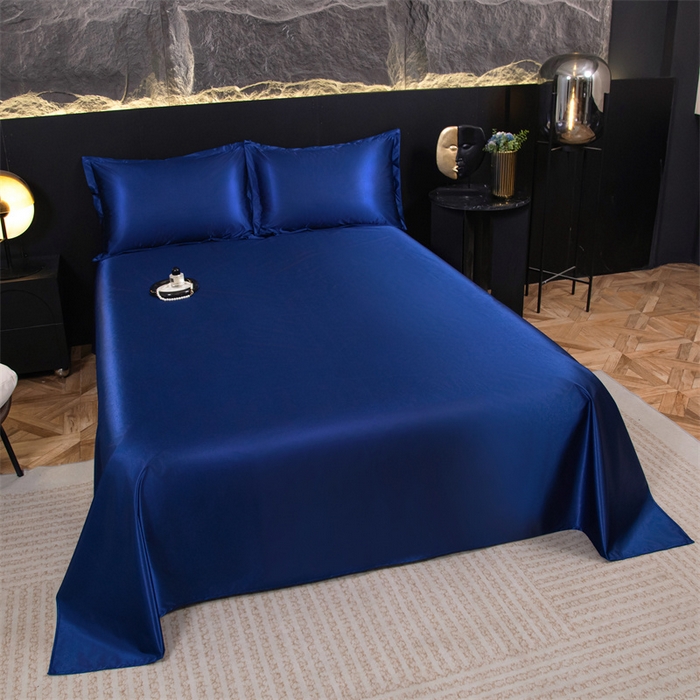 91家纺网 家纺一手货源 找家纺 梦舒羽 2025新款防水冰丝纯色床单凉爽柔顺宿舍双人床单 防水冰丝床单-深海蓝