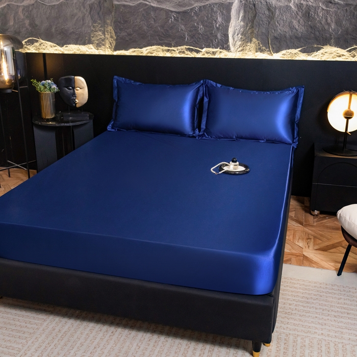 91家纺网 家纺一手货源 找家纺 梦舒羽2025新款防水冰丝纯色床笠凉爽柔顺床垫保护罩 防水冰丝床笠-深海蓝