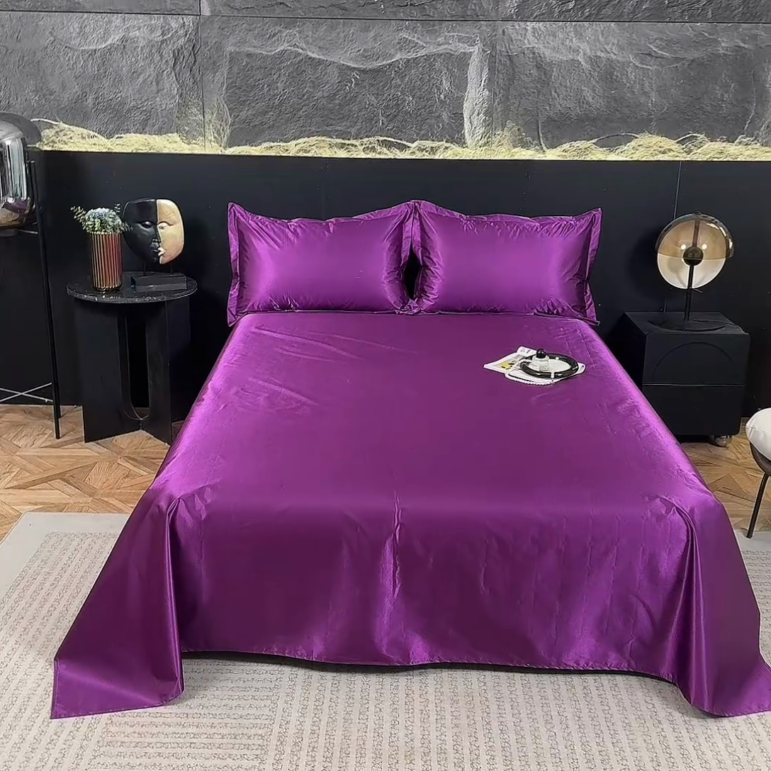 91家纺网 家纺一手货源 找家纺 梦舒羽 2025新款防水冰丝纯色床单凉爽柔顺宿舍双人床单 防水冰丝床单-魅惑紫