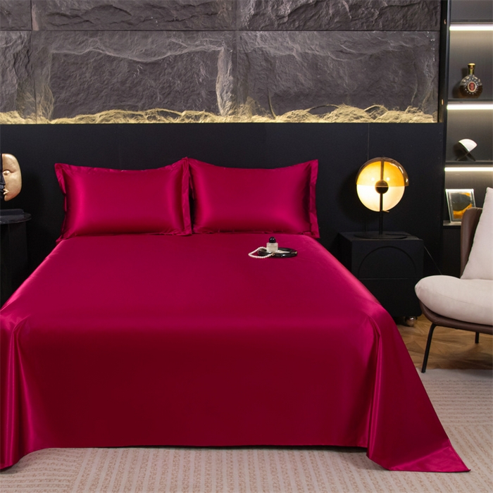 91家纺网 家纺一手货源 找家纺 梦舒羽 2025新款防水冰丝纯色床单凉爽柔顺宿舍双人床单 防水冰丝床单-酒红色