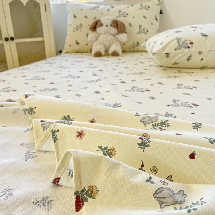 91家纺网 家纺一手货源 找家纺 鑫钰 2025新款纯棉老粗布单床单-卡通系列 花枝免