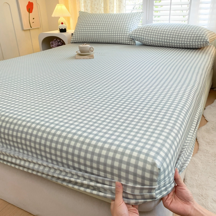 91家纺网 家纺一手货源 找家纺 鑫钰 2025新款全棉有氧双层纱床笠 格于灰