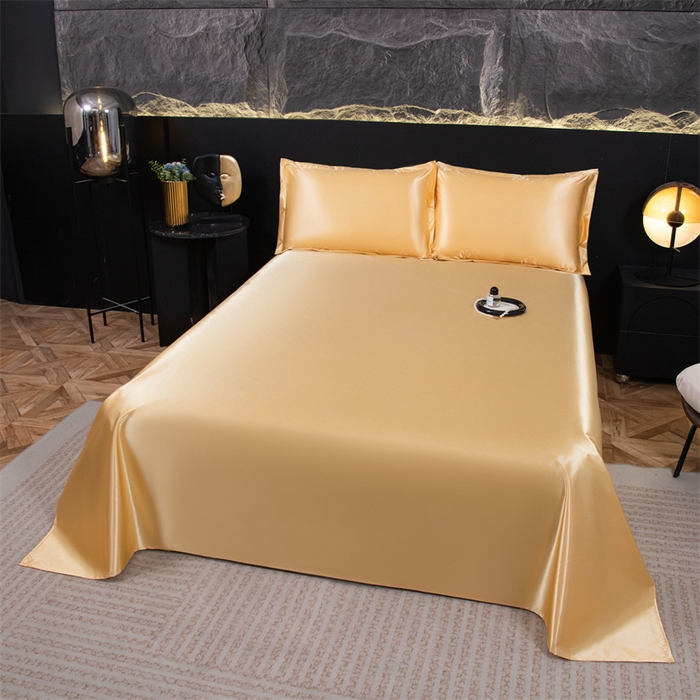 91家纺网 家纺一手货源 找家纺 圣比熊2025新款防水冰丝纯色床单凉爽柔顺宿舍双人床单 防水款-金驼色