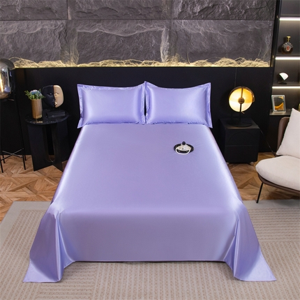 91家纺网 家纺一手货源 找家纺 圣比熊2025新款防水冰丝纯色床单凉爽柔顺宿舍双人床单 防水款-雪青色