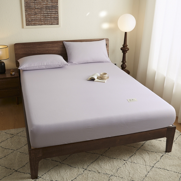 91家纺网 家纺一手货源 找家纺 鑫钰2025新款纯棉全棉老粗布床笠--LP纯色系列 黛紫