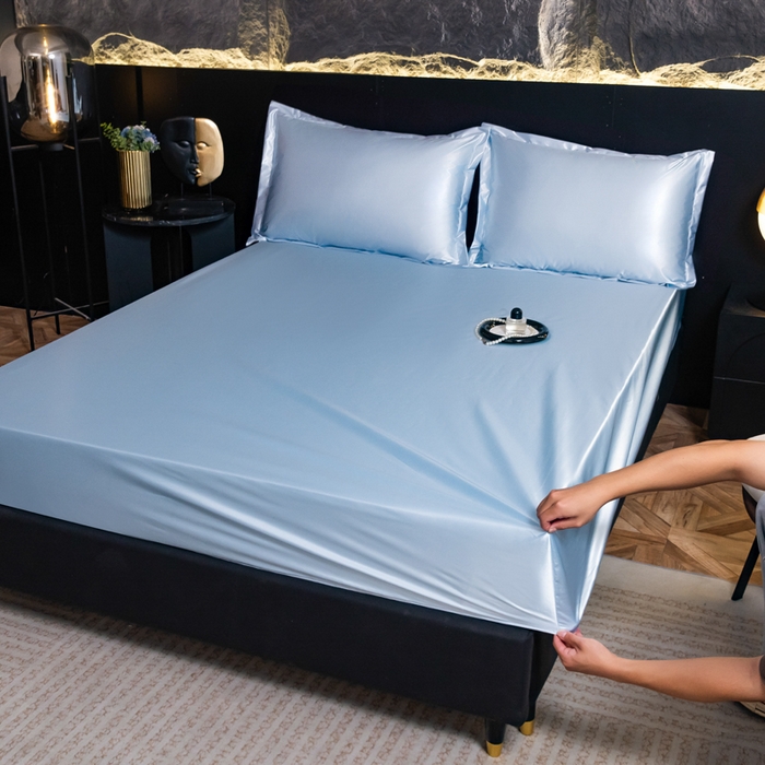 91家纺网 家纺一手货源 找家纺 （总）梦舒羽2025新款防水冰丝纯色床笠凉爽柔顺床垫保护罩