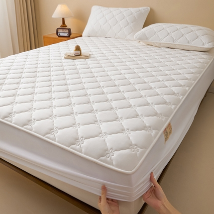 鑫钰2025新款防水纯棉全棉夹棉床笠--四叶草黄墙 四叶草-白