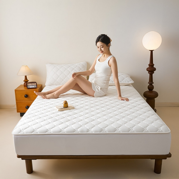 91家纺网 家纺一手货源 找家纺 （总）鑫钰2025新款防水纯棉全棉夹棉床笠--四叶草白墙