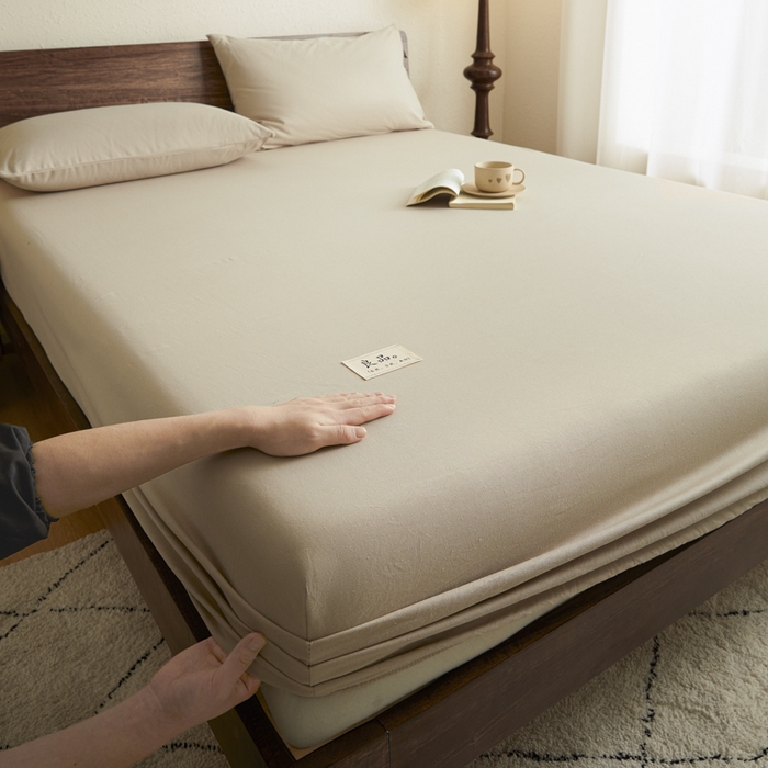 91家纺网 家纺一手货源 找家纺 鑫钰2025新款纯棉全棉老粗布床笠--LP纯色系列 卡其