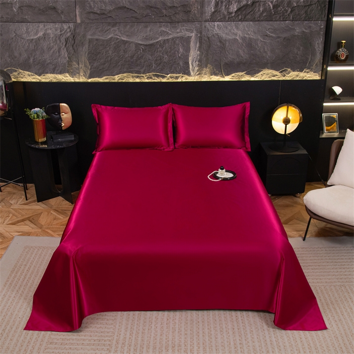 91家纺网 家纺一手货源 找家纺 梦舒羽 2025新款防水冰丝纯色床单凉爽柔顺宿舍双人床单 防水冰丝床单-酒红色