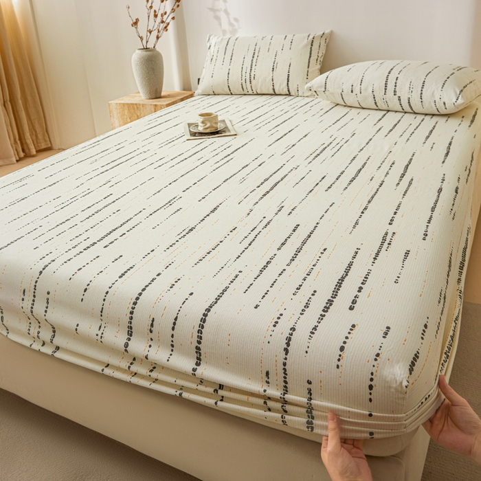 91家纺网 家纺一手货源 找家纺 鑫钰2025新款纯棉全棉老粗布床笠--北欧风 流星雨（灰）