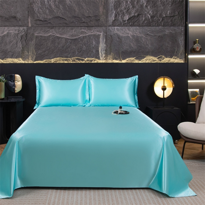 91家纺网 家纺一手货源 找家纺 梦舒羽 2025新款防水冰丝纯色床单凉爽柔顺宿舍双人床单 防水冰丝床单-水蓝色