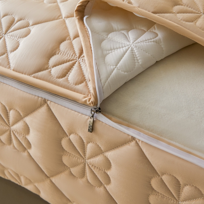 91家纺网 家纺一手货源 找家纺 鑫钰2025新款纯棉全棉六面全包床笠 桃花-全包床笠-卡其