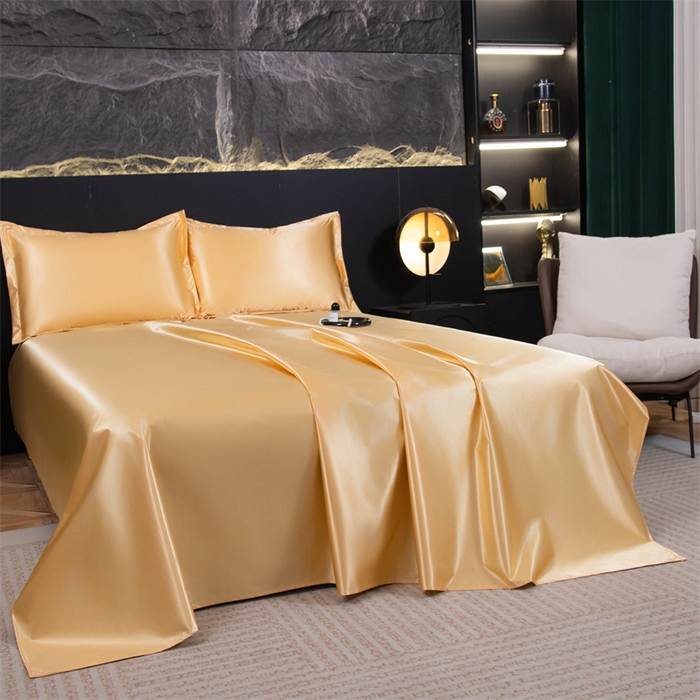 91家纺网 家纺一手货源 找家纺 圣比熊2025新款防水冰丝纯色床单凉爽柔顺宿舍双人床单 防水款-金驼色