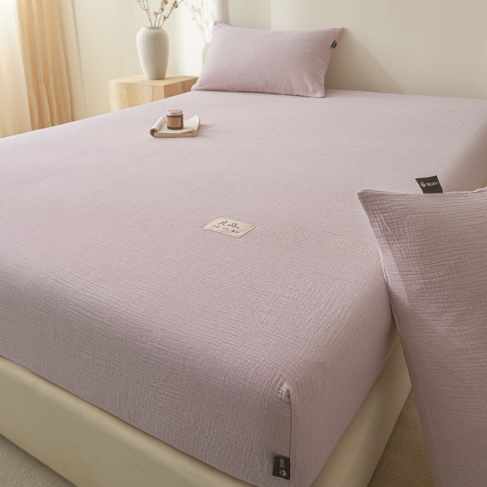 91家纺网 家纺一手货源 找家纺 鑫钰 2025新款A类全棉双棉皱皱纱床笠 香妃紫