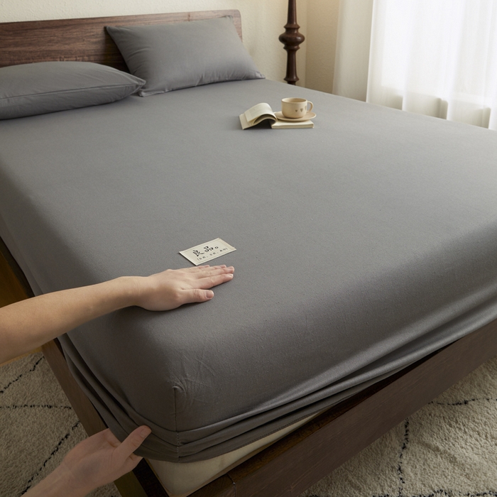 91家纺网 家纺一手货源 找家纺 鑫钰2025新款纯棉全棉老粗布床笠--LP纯色系列 深灰