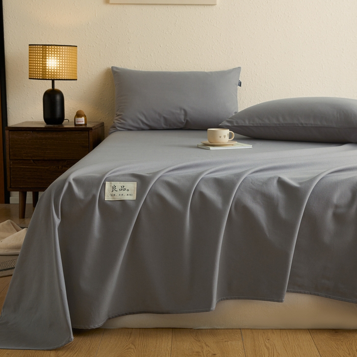 91家纺网 家纺一手货源 找家纺 鑫钰2025新款纯棉全棉老粗布床单--LP纯色系列 深灰