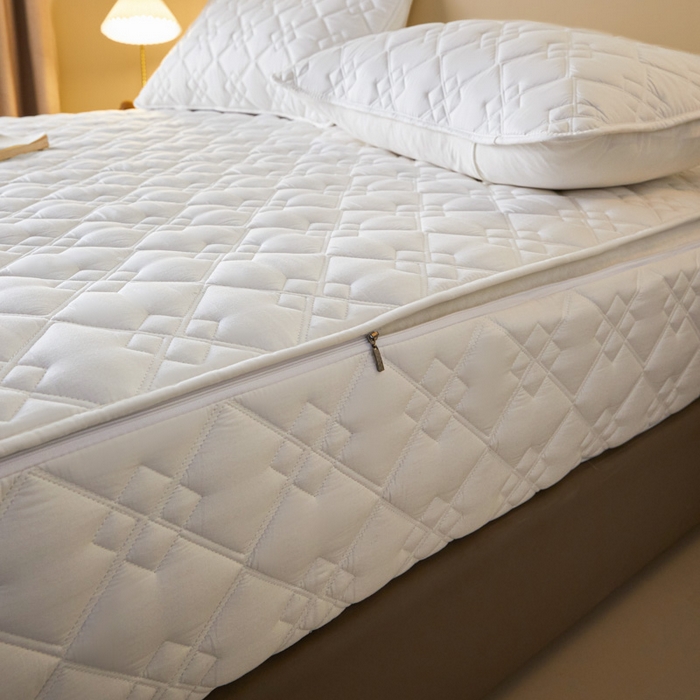 91家纺网 家纺一手货源 找家纺 鑫钰2025新款纯棉全棉六面全包床笠 四方格-全包床笠-白色