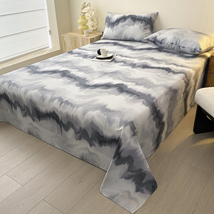 91家纺网 家纺一手货源 找家纺 鑫钰 2025新款老粗布床单床笠系列-格纹系列 水墨纹