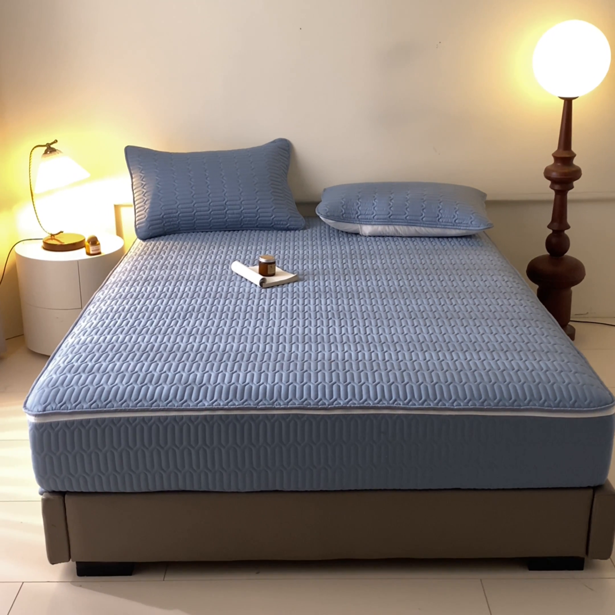 91家纺网 家纺一手货源 找家纺 鑫钰2025新款纯棉全棉六面全包床笠 经典款-全包床笠-湖蓝