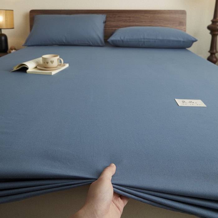 91家纺网 家纺一手货源 找家纺 鑫钰2025新款纯棉全棉老粗布床笠--LP纯色系列 宝蓝