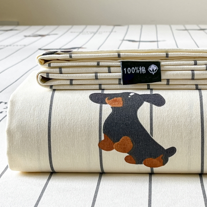 91家纺网 家纺一手货源 找家纺 鑫钰 2025新款纯棉老粗布单床单-卡通系列 腊肠狗