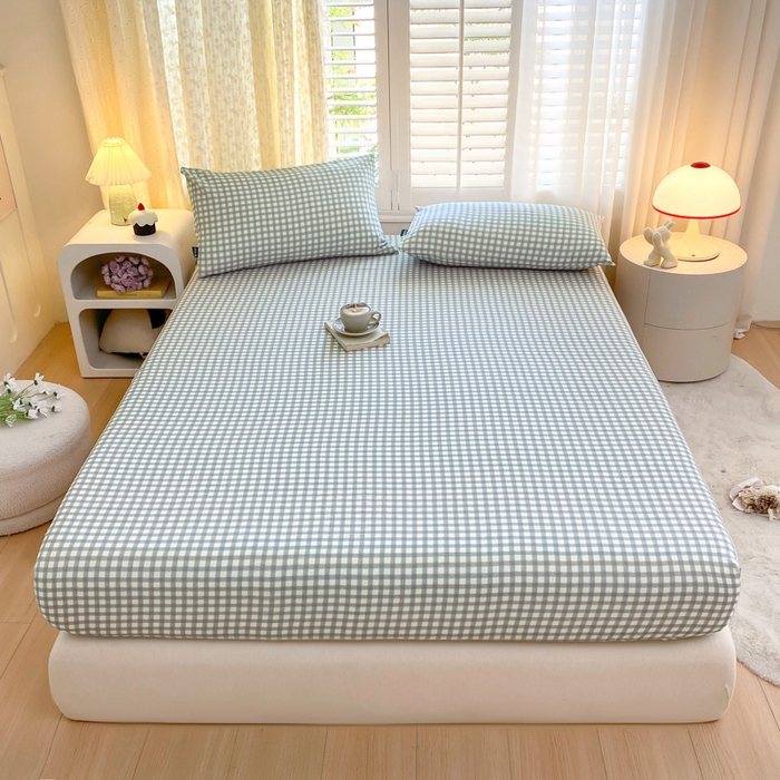 91家纺网 家纺一手货源 找家纺 鑫钰 2025新款全棉有氧双层纱床笠 格于灰