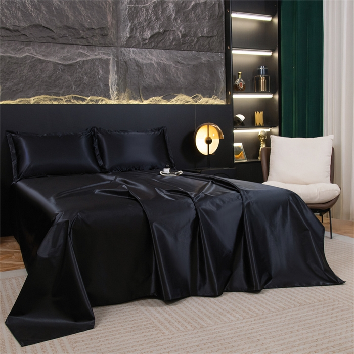 91家纺网 家纺一手货源 找家纺 梦舒羽 2025新款防水冰丝纯色床单凉爽柔顺宿舍双人床单 防水冰丝床单-尊贵黑