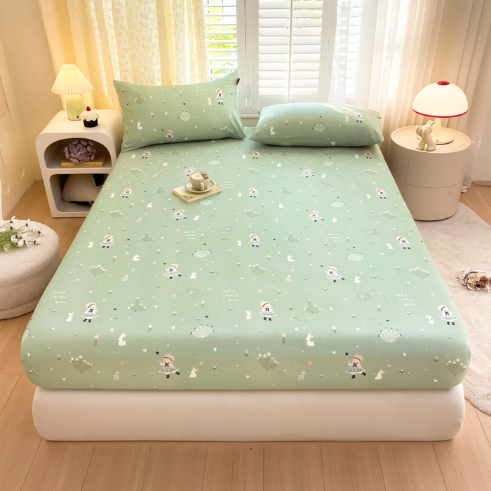 91家纺网 家纺一手货源 找家纺 鑫钰 2025新款全棉有氧双层纱床笠 乐初