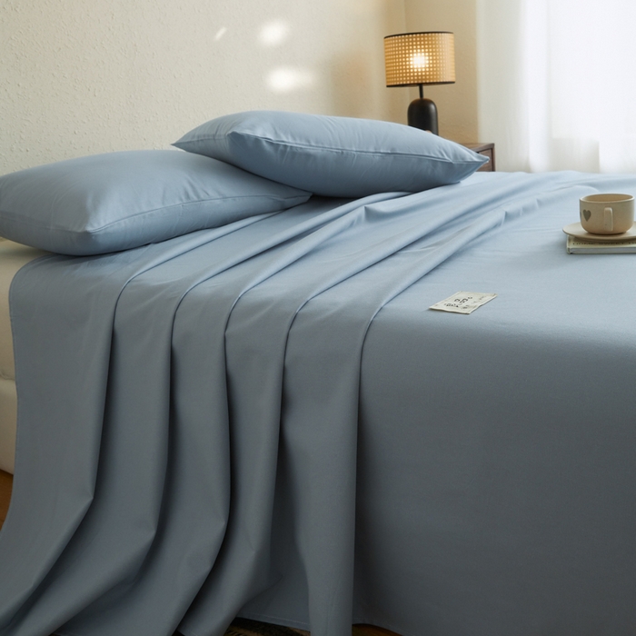 91家纺网 家纺一手货源 找家纺 鑫钰2025新款纯棉全棉老粗布床单--LP纯色系列 浅蓝