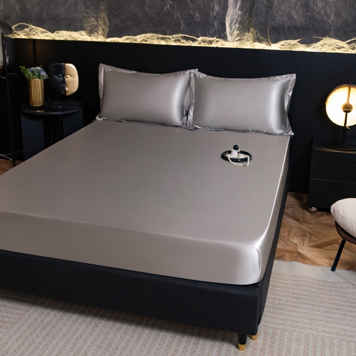 91家纺网 家纺一手货源 找家纺 梦舒羽2025新款防水冰丝纯色床笠凉爽柔顺床垫保护罩 防水冰丝床笠-典雅灰