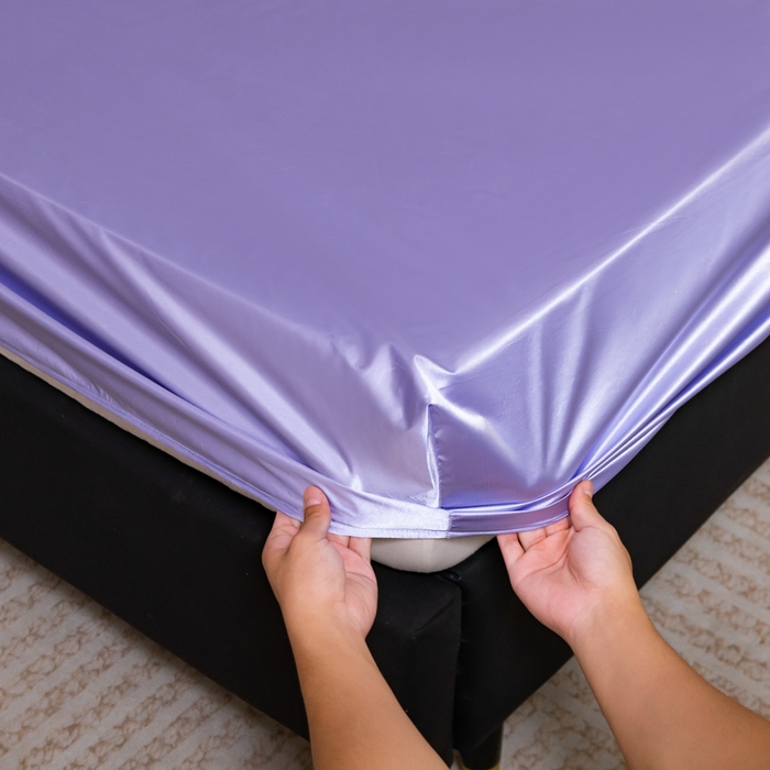 91家纺网 家纺一手货源 找家纺 梦舒羽2025新款防水冰丝纯色床笠凉爽柔顺床垫保护罩 防水冰丝床笠-雪青色