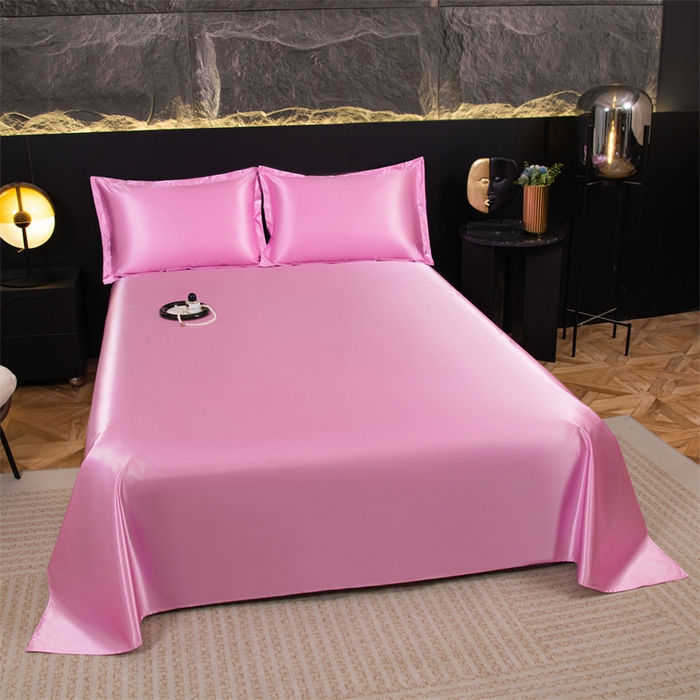 91家纺网 家纺一手货源 找家纺 梦舒羽 2025新款防水冰丝纯色床单凉爽柔顺宿舍双人床单 防水冰丝床单-粉色