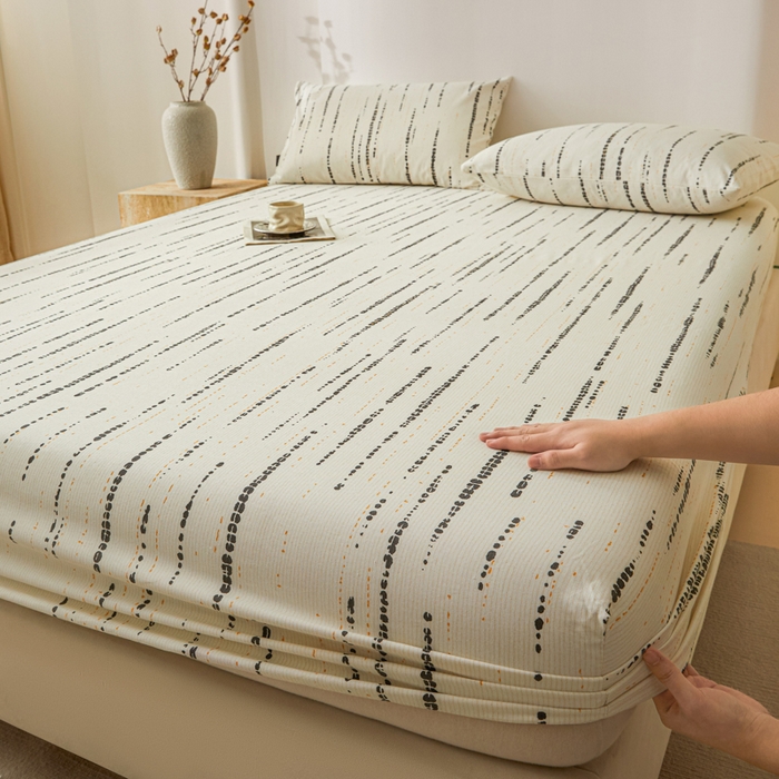 91家纺网 家纺一手货源 找家纺 鑫钰2025新款纯棉全棉老粗布床笠--北欧风 流星雨（灰）