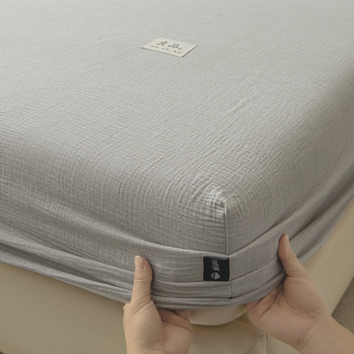 91家纺网 家纺一手货源 找家纺 鑫钰 2025新款A类全棉双棉皱皱纱床笠 气质灰