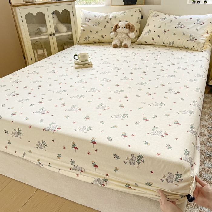 91家纺网 家纺一手货源 找家纺 鑫钰 2025新款纯棉老粗布单床笠-卡通系列 花枝免