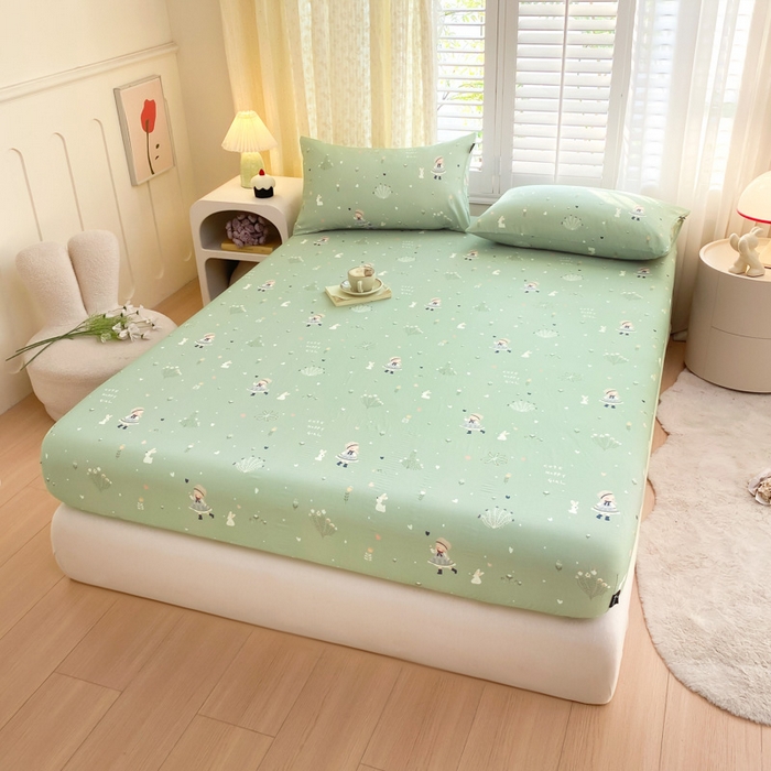 91家纺网 家纺一手货源 找家纺 鑫钰 2025新款全棉有氧双层纱床笠 乐初