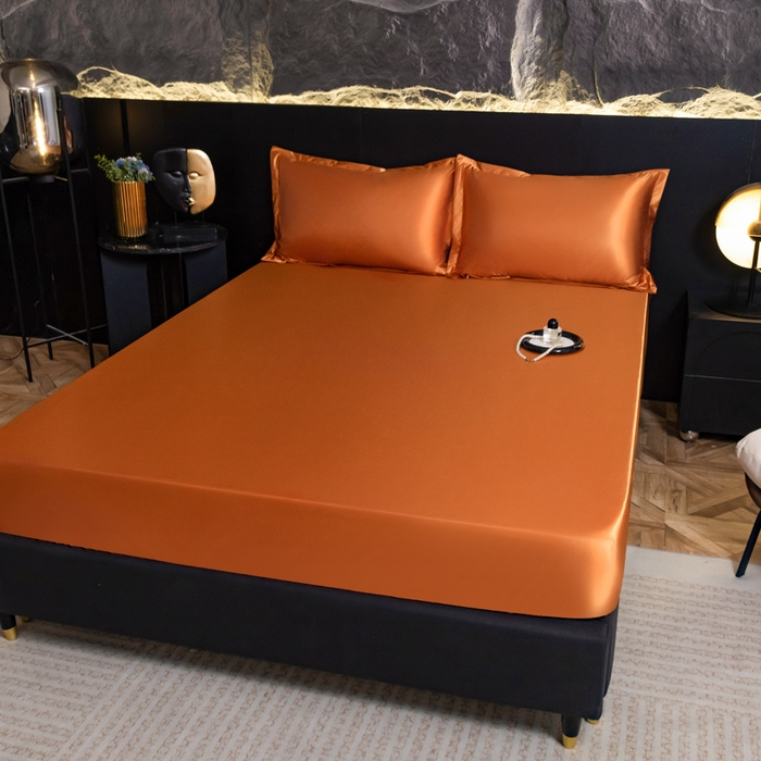 91家纺网 家纺一手货源 找家纺 梦舒羽2025新款防水冰丝纯色床笠凉爽柔顺床垫保护罩 防水冰丝床笠-咖啡