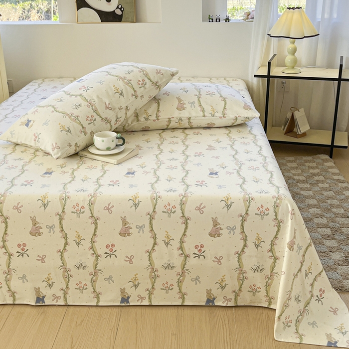 91家纺网 家纺一手货源 找家纺 鑫钰 2025新款纯棉老粗布单床单-卡通系列 蔓藤免