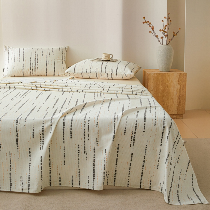 91家纺网 家纺一手货源 找家纺 鑫钰2025新款纯棉全棉老粗布床单--北欧风 流星雨（灰）