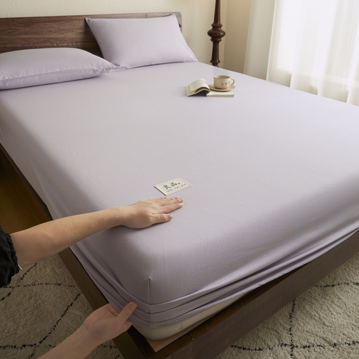 91家纺网 家纺一手货源 找家纺 鑫钰2025新款纯棉全棉老粗布床笠--LP纯色系列 黛紫