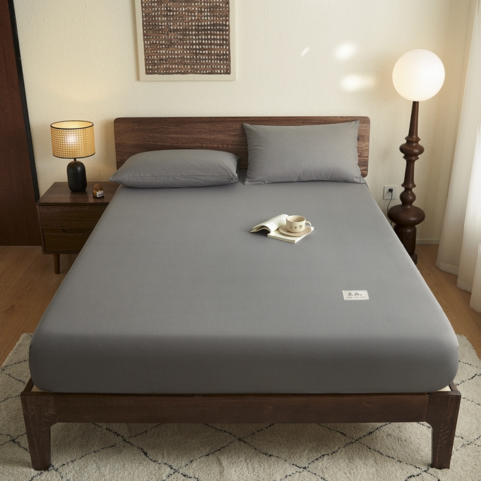 91家纺网 家纺一手货源 找家纺 鑫钰2025新款纯棉全棉老粗布床笠--LP纯色系列 深灰