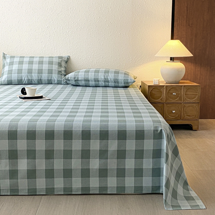 91家纺网 家纺一手货源 找家纺 鑫钰 2025新款老粗布床单床笠系列-格纹系列 青缇格