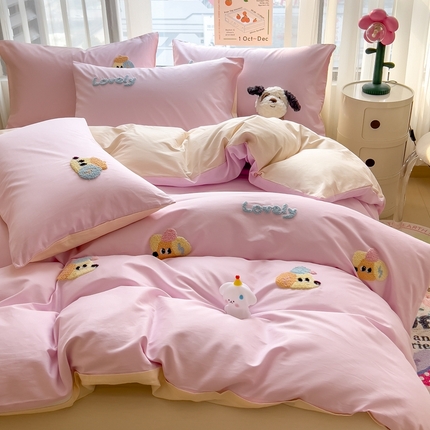 91家纺网 家纺一手货源 找家纺 （总）斯尔顿 2025年新款全棉四件套13372纯棉绣花三件套毛巾绣四件套学生套装NB熊系列