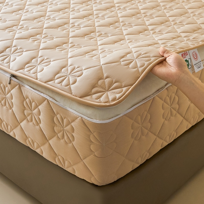 91家纺网 家纺一手货源 找家纺 鑫钰2025新款纯棉全棉六面全包床笠 桃花-全包床笠-卡其